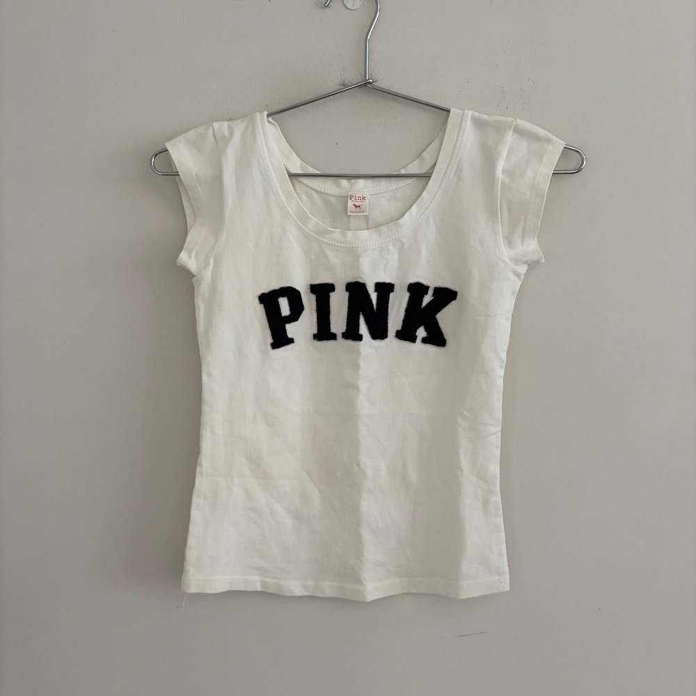 Pink My Sweet Closet White Graphic Cap Sleeve Tee Shirt